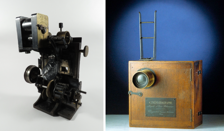 A Chronophone (left) and a Cinématographe (right).