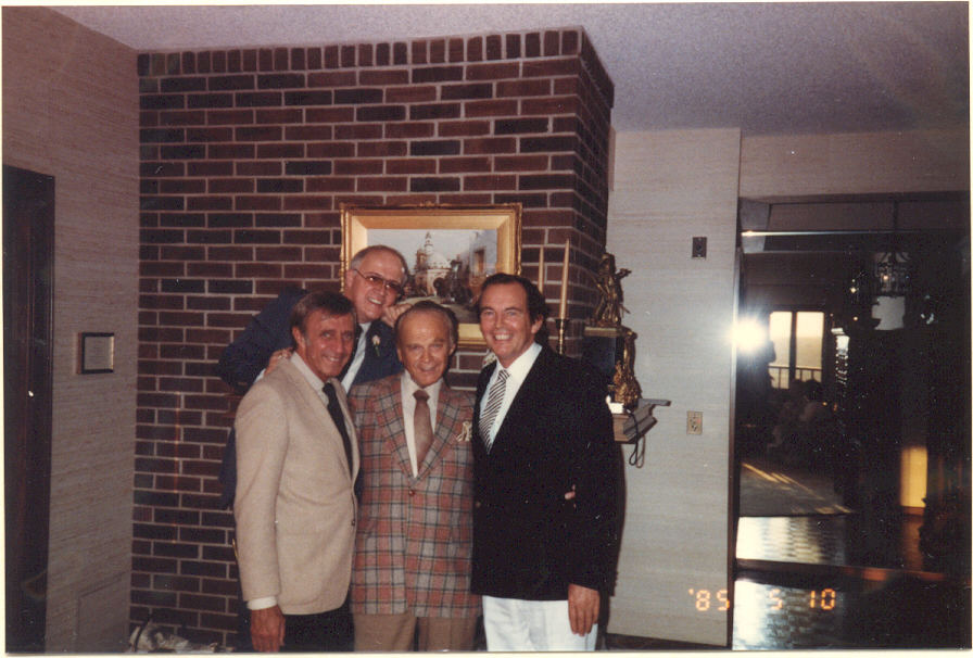 1985 photo of four cardiac pioneers who trained or worked in Medical Alley (left to right): Dr. Nazih Zudhi, Manny Villafaña, Dr. C. Walton Lillehei, and Dr. Christiaan Barnard. 