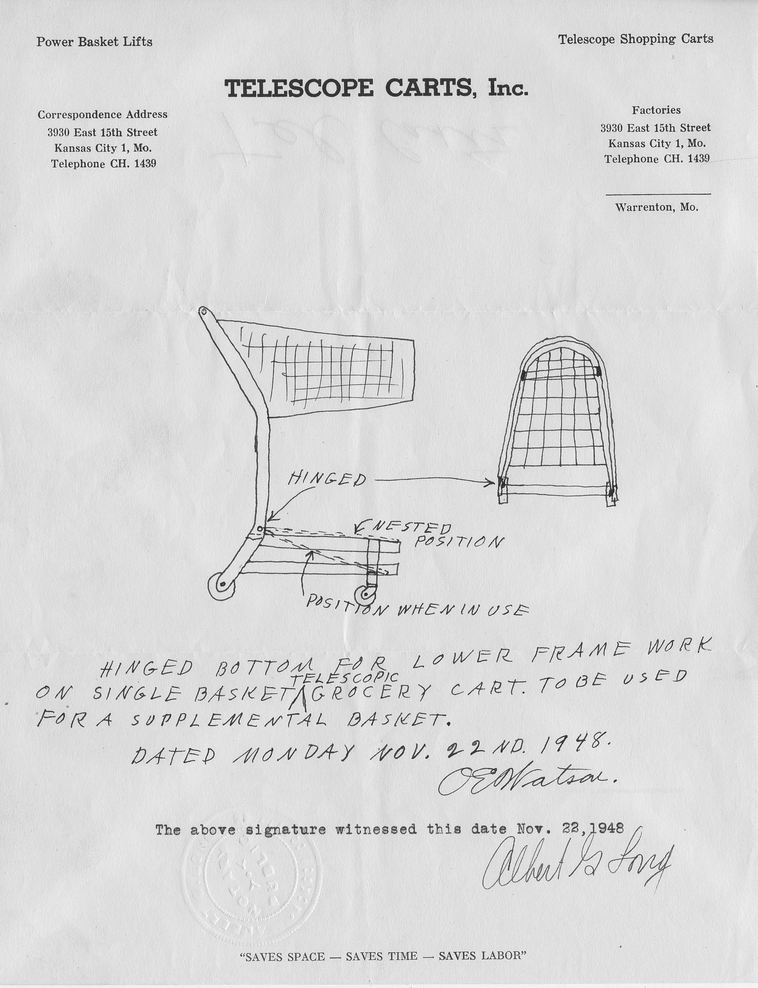 Sketch of telescoping shopping cart