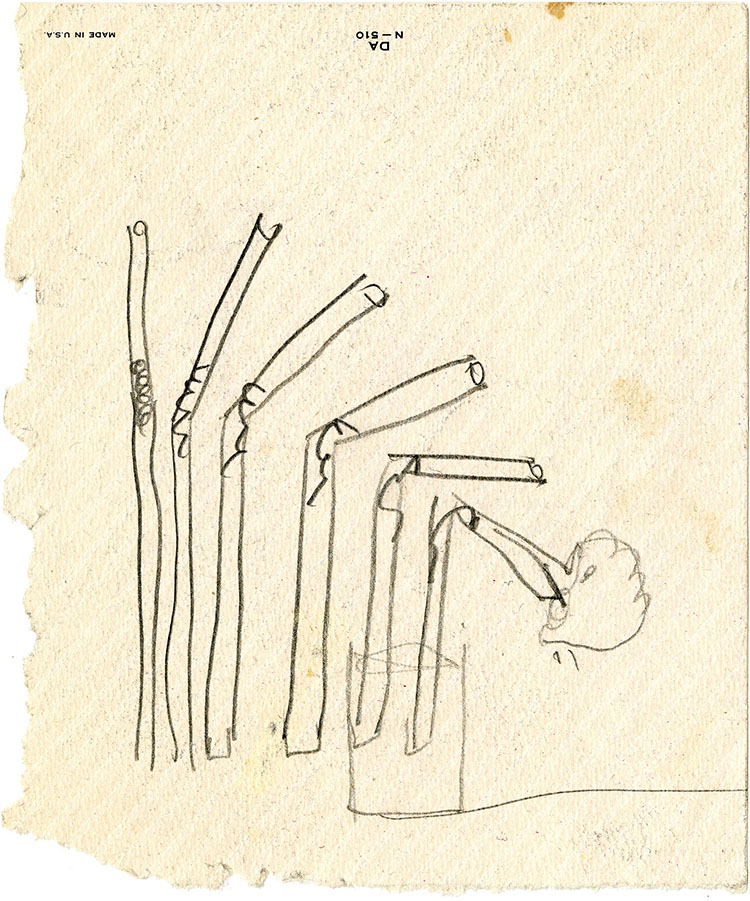 Sequence of pencil drawings showing straw bending