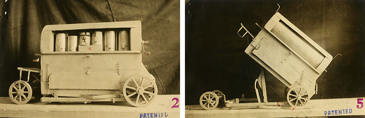 Two photos of the model of the Scholz garbage wagon