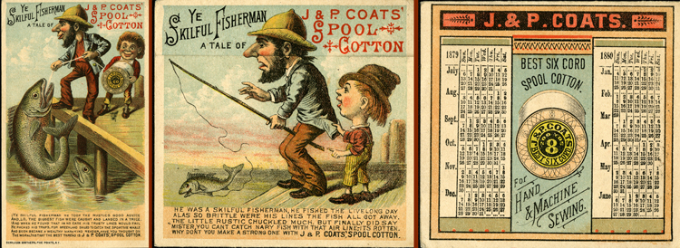 Trade card for J. & P. Coats, reading "Ye Skilful Fisherman"