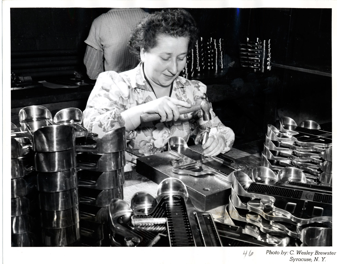 An unidentified woman worker at the Brannock Device Company