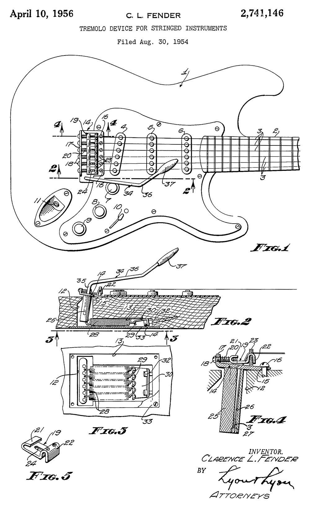 Image of Leo Fender's patent for the tremolo system