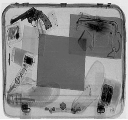 X-ray image of contents of a suitcase