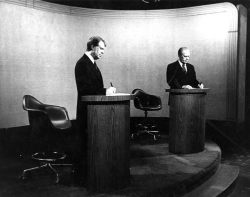 Photograph of Jimmy Carter and Gerald Ford from the 1976 televised debates.