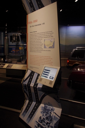 A kiosk in America on the Move, an exhibition at the National Museum of American History