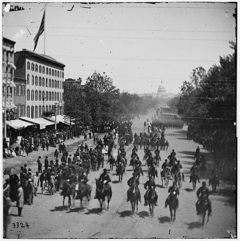 Grand Review of the Army [Cavalry] and infantry passing on Pennsylvania Avenue near the Treasury, Washington, District of Columbia, May 23 or 24, 1865.