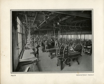 Archival photo of the interior of an industrial school