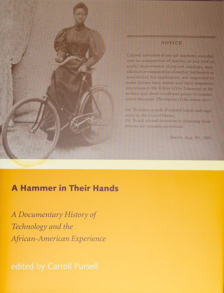 A Hammer in Their Hands book cover, depicting a Black woman with a bicycle, 1894