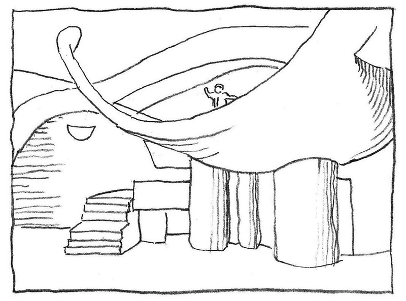Drawing of the Paolo Soleri Amphitheater, Santa Fe, New Mexico, by Paolo Soleri. 