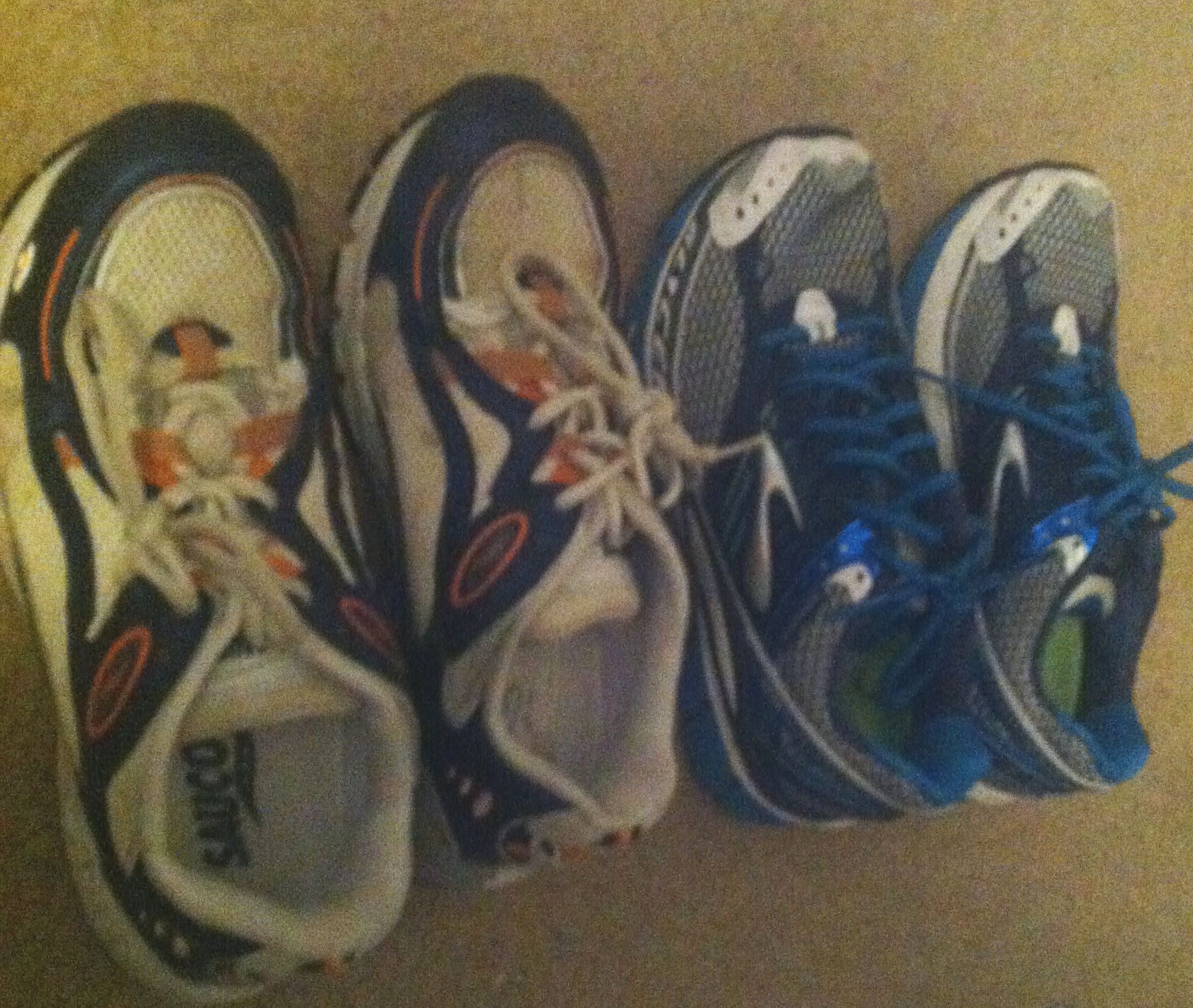 Old (left) and new (right) running shoes.
