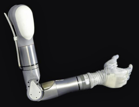 LUKE prosthetic arm, bent at elbow with hand flexed