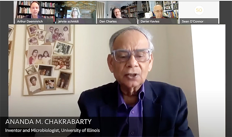 Screenshot from Zoom of Dr. Ananda Chakrabarty speaking