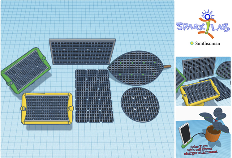Computer-generated drawings of small solar panels in different shapes