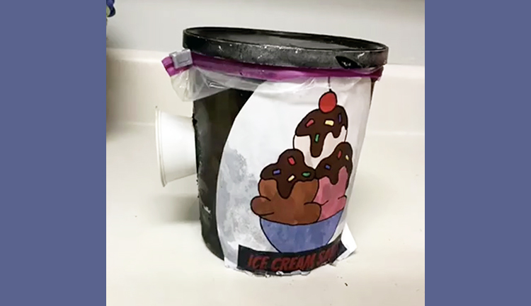 Ice cream container in protective sleeve
