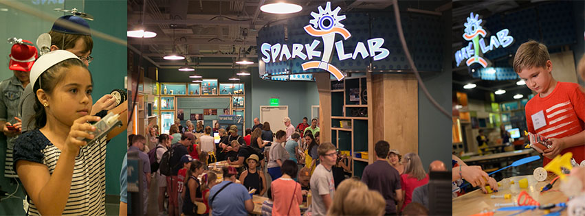 Spark!Lab on opening day, filled with visitors