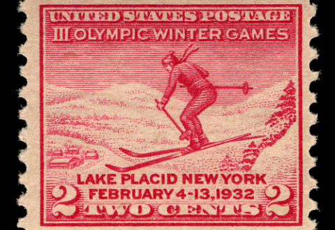 US stamp commemorating the 1932 Winter Olympic Games.