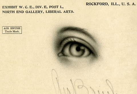 An illustration of an air-brushed eye from a pamphlet about air brushing for painting