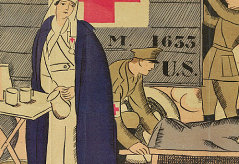 Detail from a World War I poster showing a Red Cross nurse