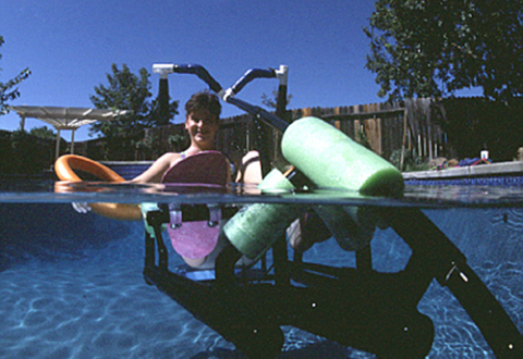 Inventor Krysta Morlan uses her Waterbike in the pool