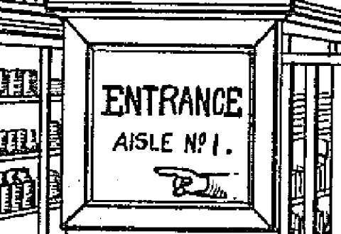 Detail of Figure 1, US Patent 1,242,872, showing entrance signage