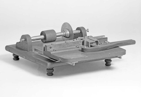 Patent model for tabletop portable printing press invented by JJ C Smith