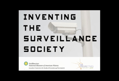 Logo for Inventing the Surveillance Society symposium, picturing a pole-mounted CCTV.