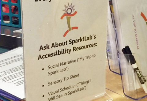 Text sign: Ask Bbout Spark!lab Accessibility Resources