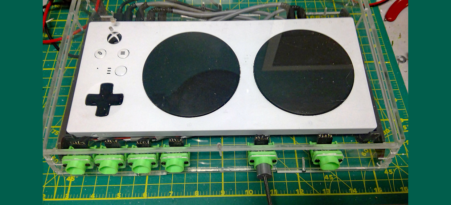 Microsoft adaptive controller with custom magnetic connectors installed.