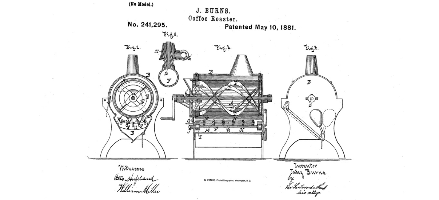 Patent drawing for "coffee roaster," 1881.