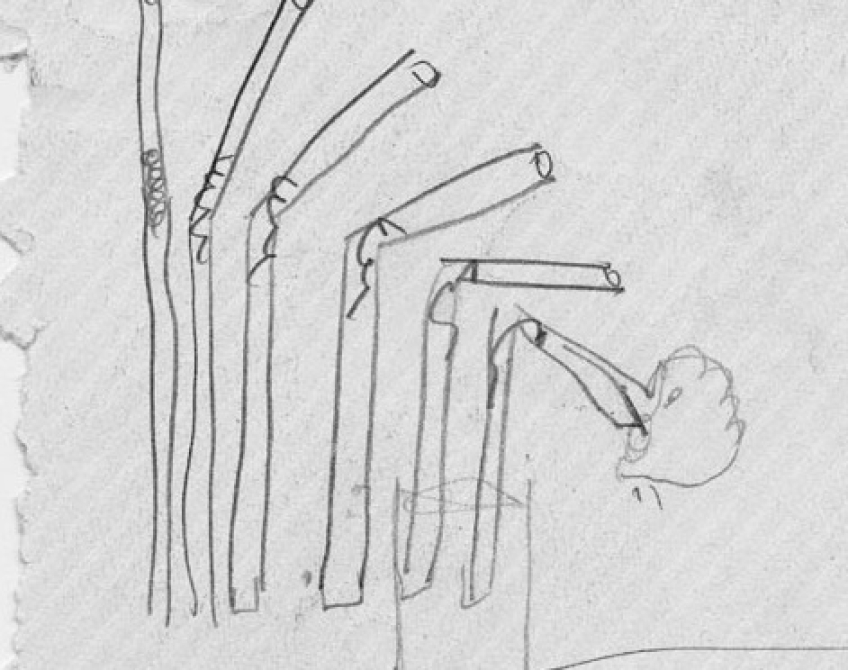 Series of pencil sketches illustrating the bending of a flexible drinking straw