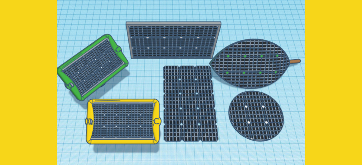 Computer-generated drawings of small solar panels in different shapes