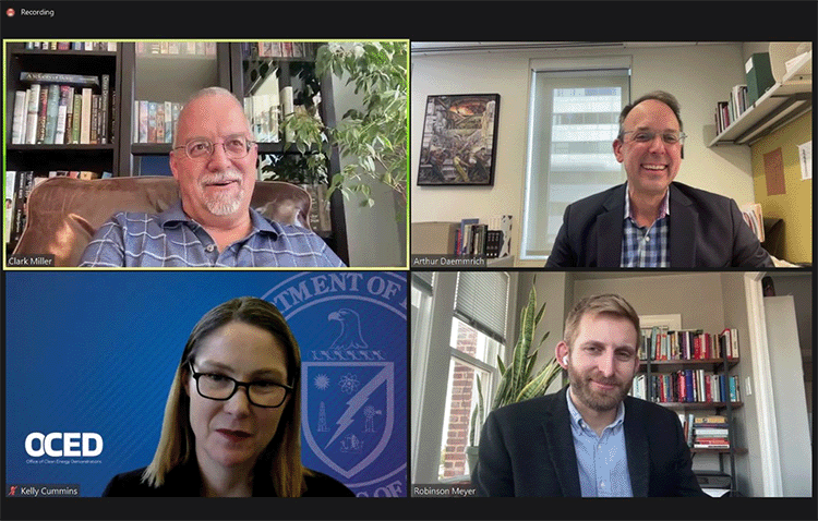 Screen shot of session two panelists featuring all four panelists on camera.