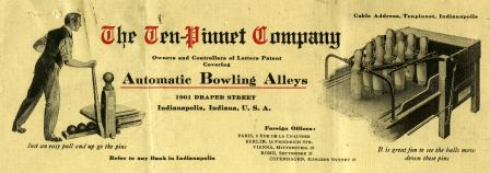 Letterhead of the Ten-Pinnet Company, automatic bowling alleys, 1911. 