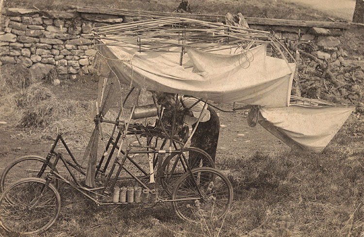 Folded cloth wings on a bicycle frame