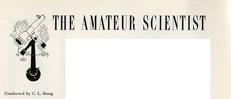 Text reading “The Amateur Scientist,” with a drawing of a telescope