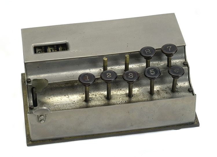 Small metal adding machine with 9 keys