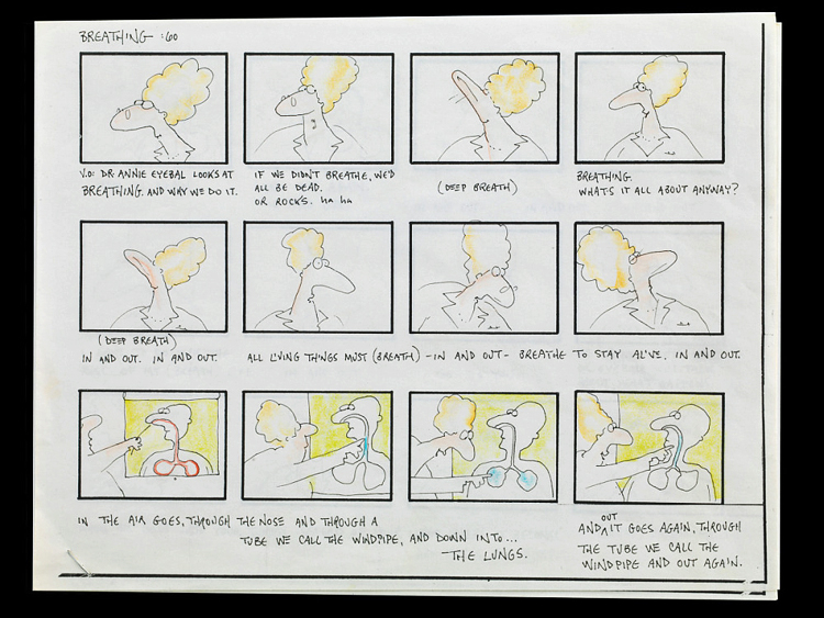 Series of cartoon drawings for the Breathing story