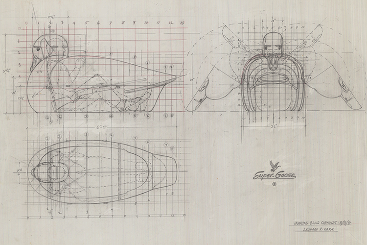 Pencil drawing by Leonard Karr of the “Super Goose” hunting blind, August 29, 1991.