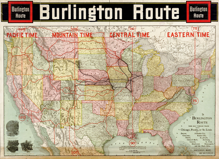 Color-coded map of US time zones