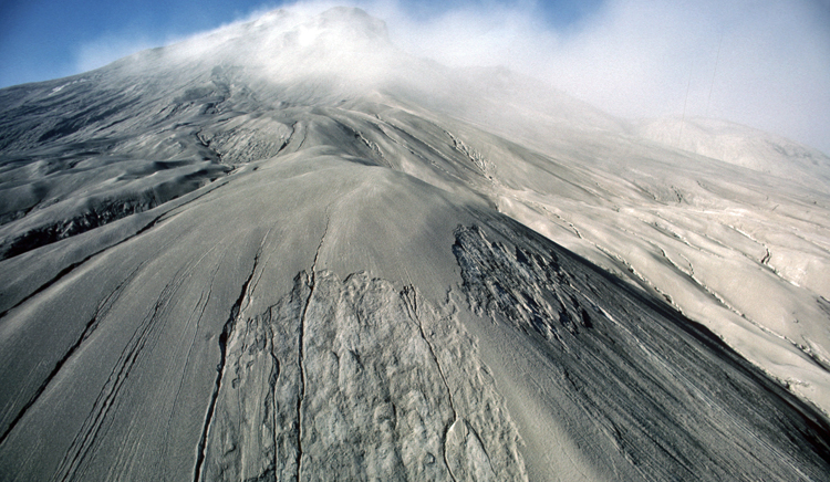 Aerial view of ash on Mount Saint Helens