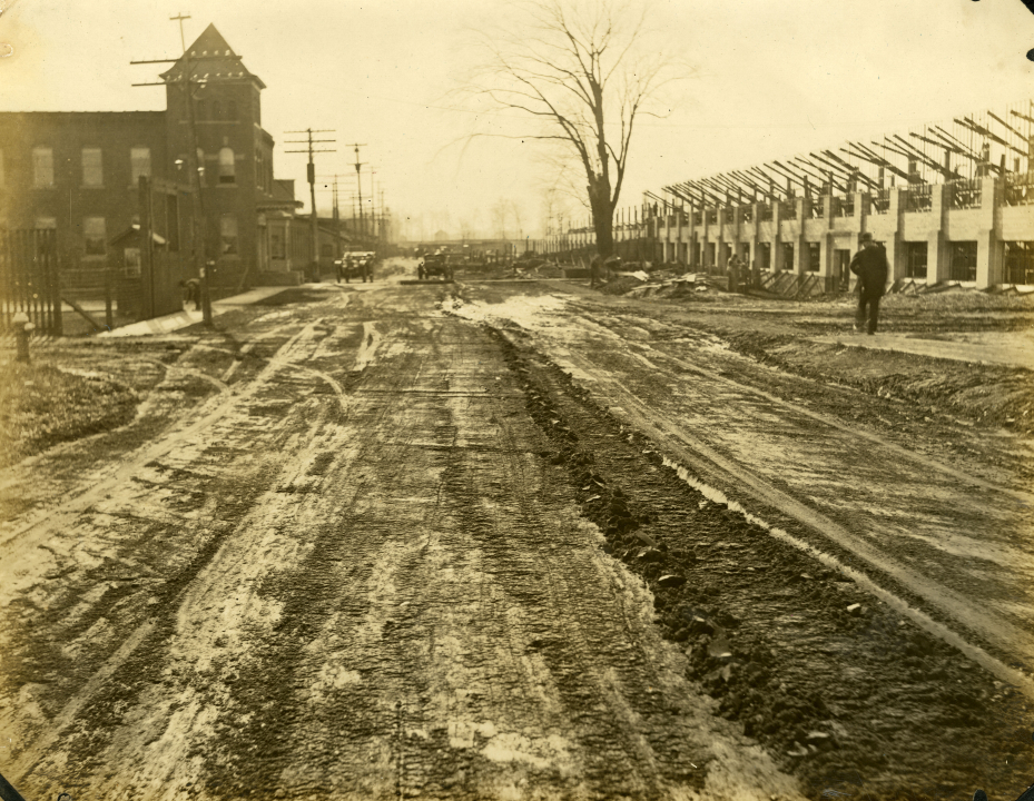 Photograph, Unidentified streetscape, after car pulled King Drag, undated. (AC1332-0000006)