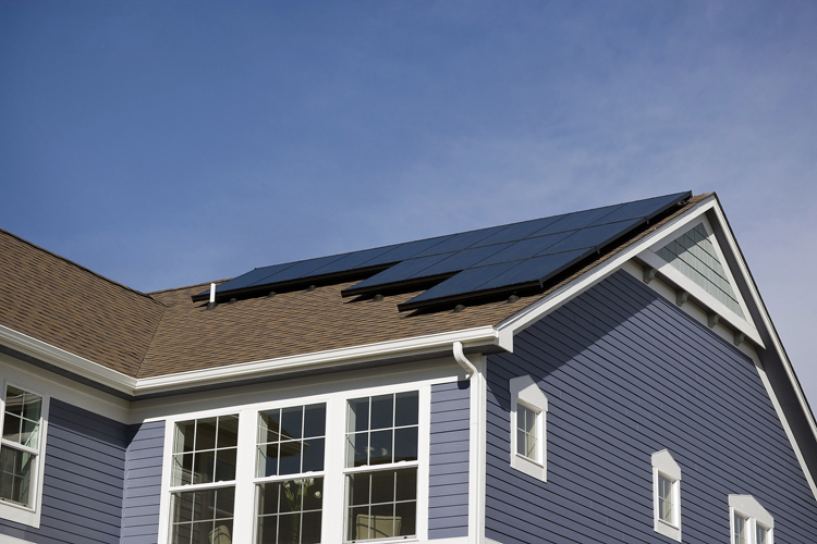 Rooftop solar panels on a home in Westminster, Colorado, 2008