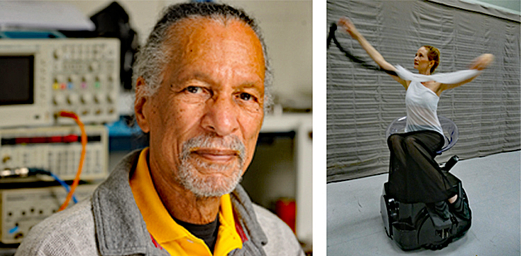 Left: James West; Right: Merry Lynn Morris performing in her dance wheelchair.