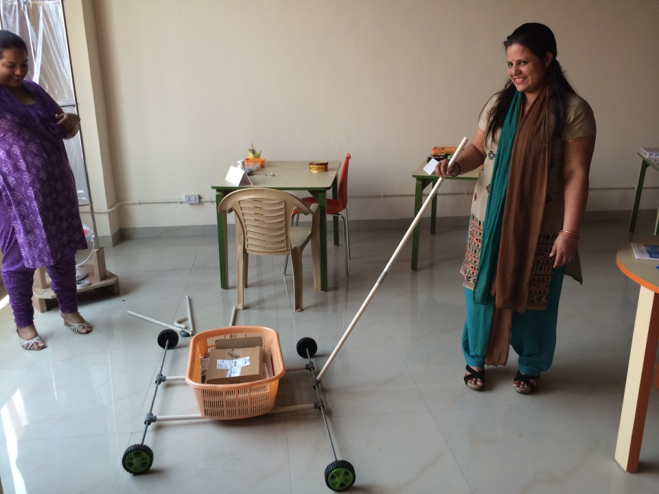 Spark!Lab India staff invent a vehicle out of PVC pipe.