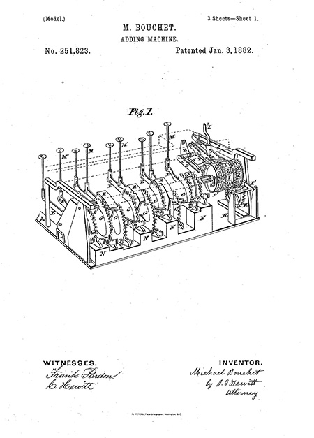 Drawing from patent of inner workings of machine