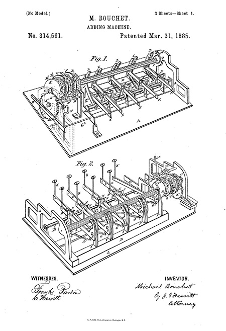 Drawing from patent of inner workings of machine