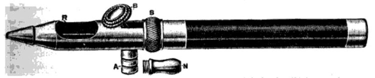 Pencil-like applicator of a late nineteenth-century air brush
