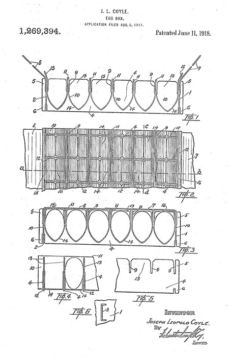 Drawing from Coyle’s patent showing individual chambers for holding eggs